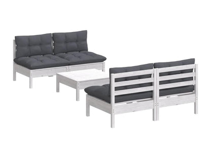 5-piece garden furniture set with cushions, anthracite pine wood