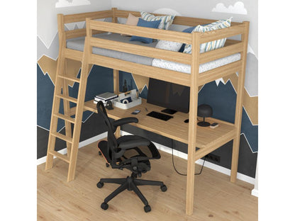 Oak loft bed - with desk N03 Natural Oak 120x180