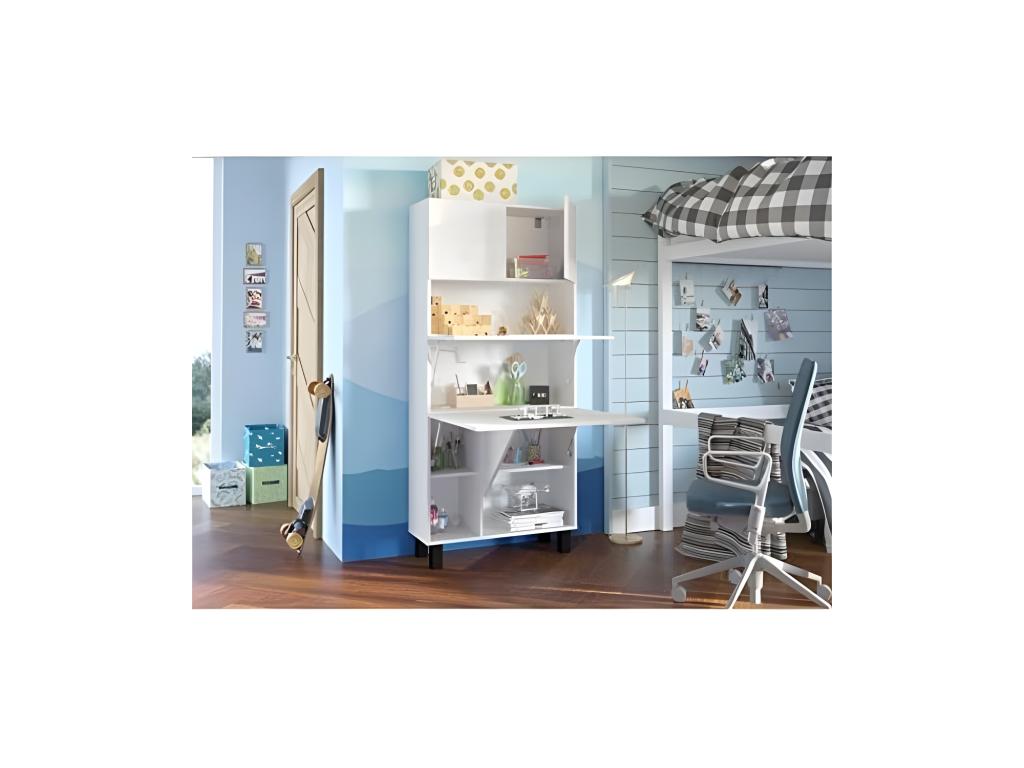 Convertible wardrobe/closet into a desk and table, Home Meublita, 175x80x32cm, "Homi-Matte White/Glossy White"