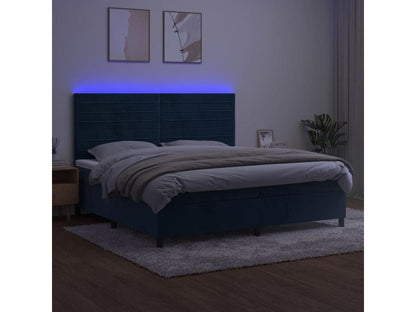 Upholstered bed base with mattress and LED light, dark blue, 200x200 cm, velvet