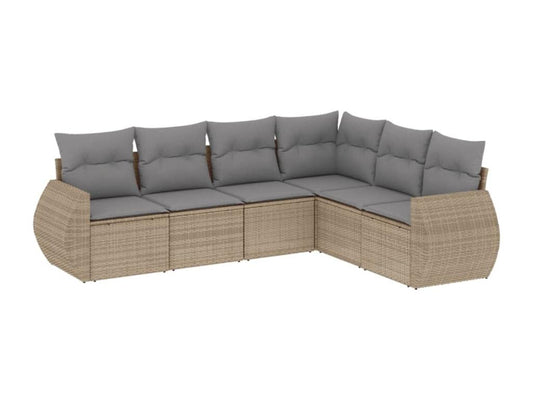 Garden furniture set with cushions, 6 pieces, beige woven resin