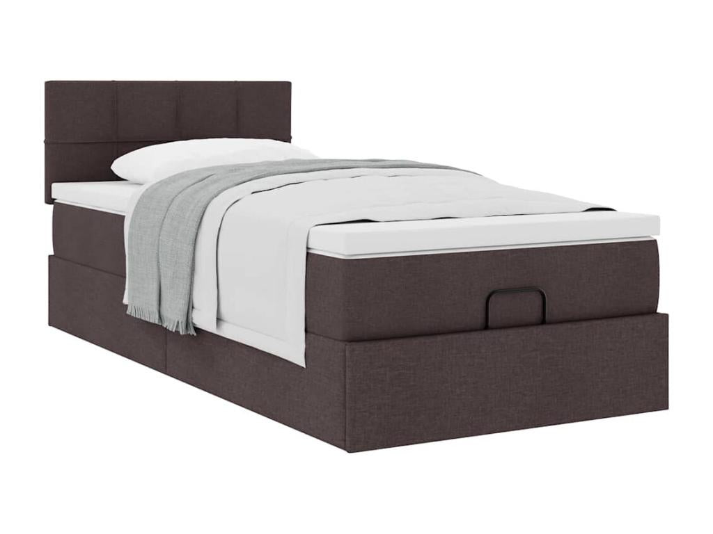 Ottoman bed frame with dark brown mattress 90x200 cm fabric