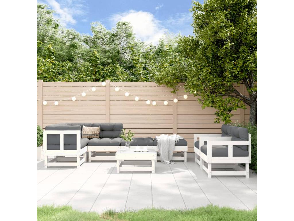 8-piece garden furniture set, white, solid pine wood