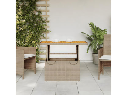 Meublita Premium - Beige garden table 90x55x71 cm, woven resin and wood Meublita