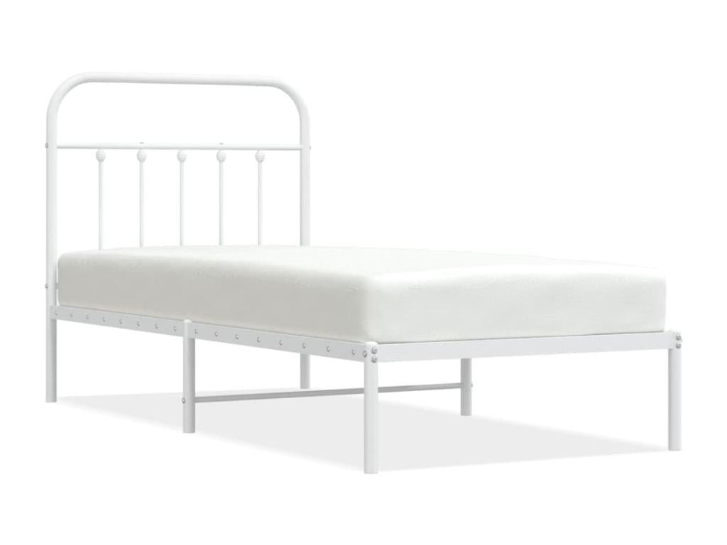 Metal bed frame with white headboard 90x190 cm