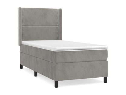 Upholstered bed base and mattress, light grey, 100x200cm, velvet
