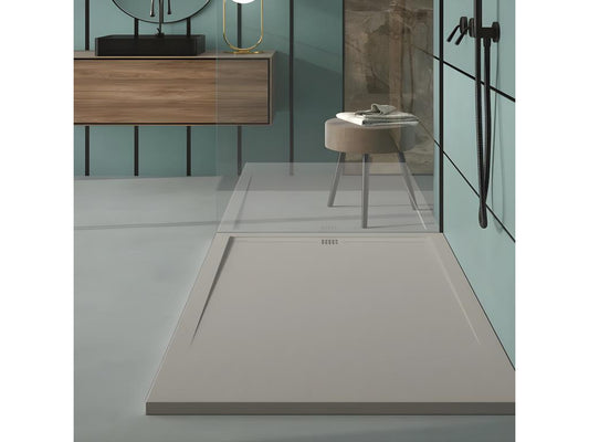 Sand-colored shower tray with slate finish by Meublita CACH - 120x90 cm