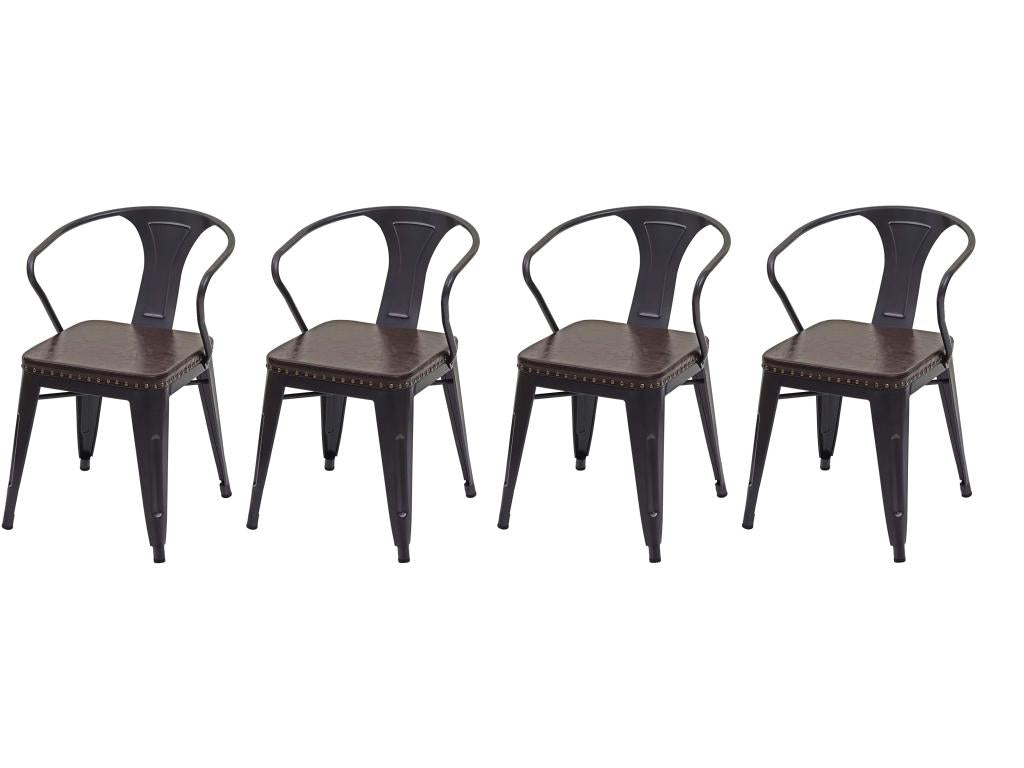 4x Dining Room/Kitchen Chairs in Synthetic and Metal, Industrial Style, Brown/Black CDS04551
