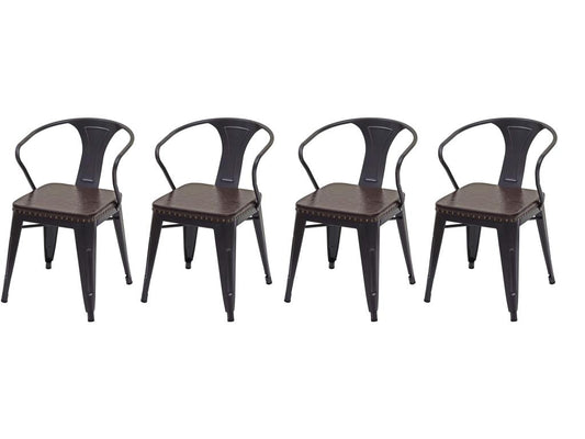 4x Dining Room/Kitchen Chairs in Synthetic and Metal, Industrial Style, Brown/Black CDS04551