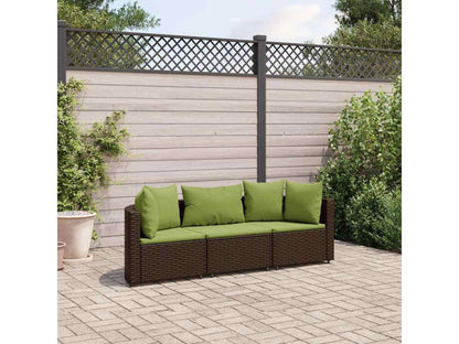 3-piece garden furniture set with cushions, brown woven resin