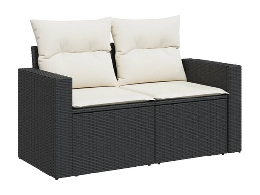 8-piece garden furniture set with cushions, black woven resin