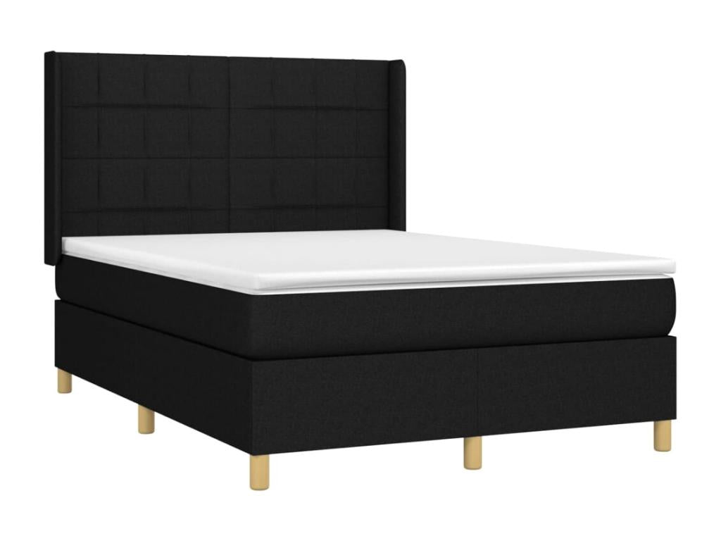 Upholstered bed base with mattress, black, 140x200 cm, fabric