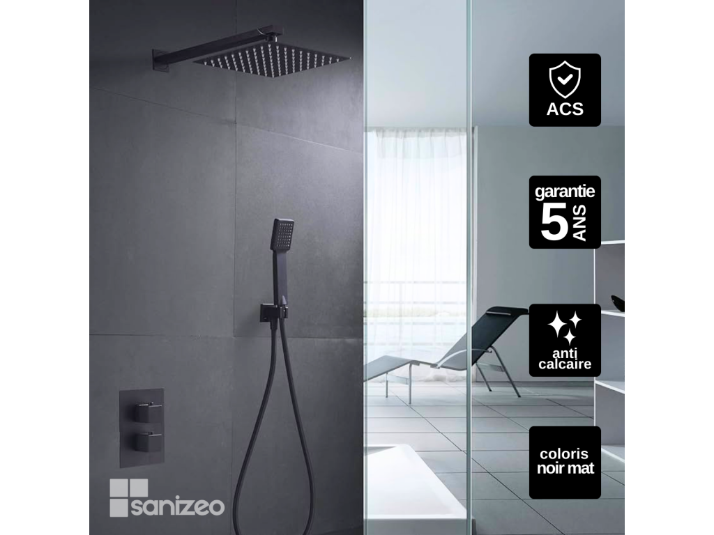 Meublita CIES GPC009/NG Recessed Anti-Limescale Shower Column, Matte Black