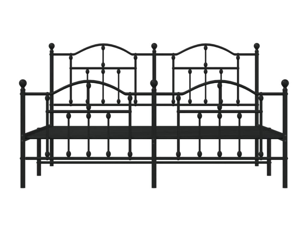 Black metal bed frame with headboard and footboard, 183x213