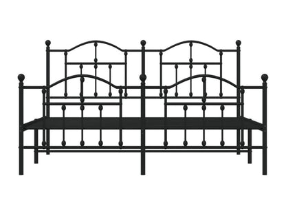 Black metal bed frame with headboard and footboard, 183x213