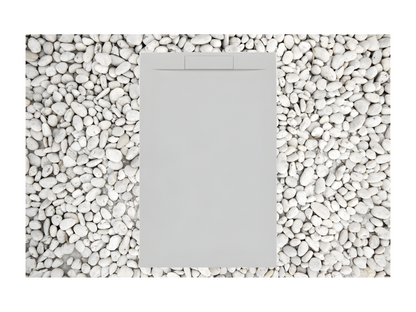140x95 cm Grey Shower Tray by Meublita, Meublita PLUS Line, Made of Resin and Marble Powder, with Side Grid in Marble Resin