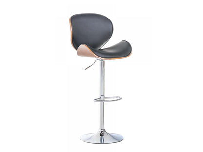 Bar stool - Faux leather / Chrome-plated metal - Walnut / Black - Meublita