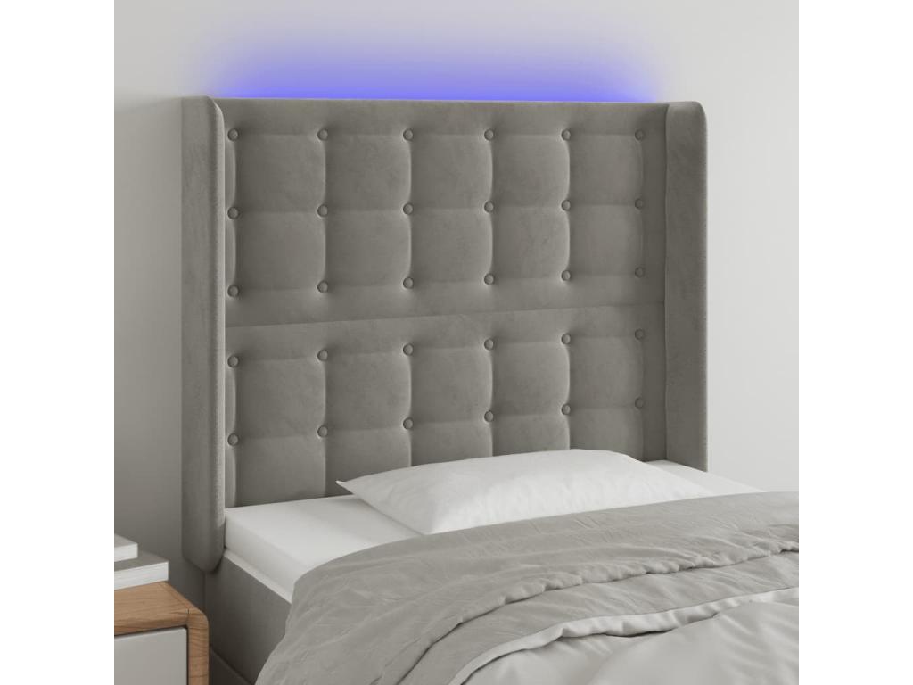Light Grey LED Headboard 93x16x118/128 cm Velvet