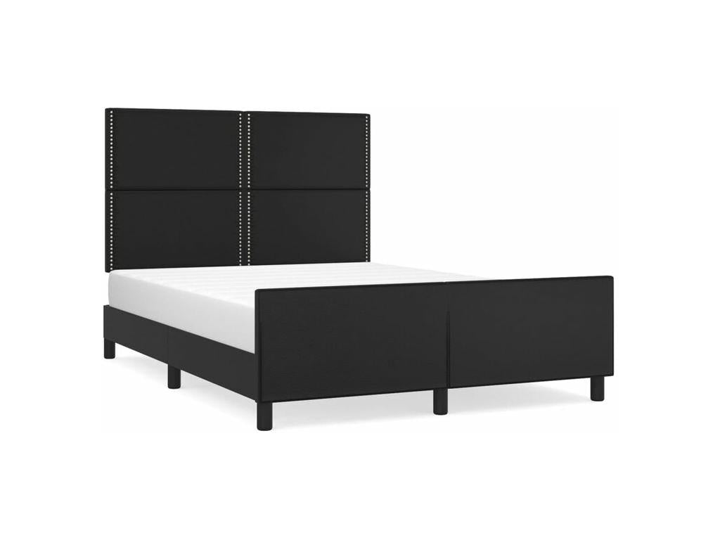 Black bed frame with headboard, 140x200 cm, faux leather