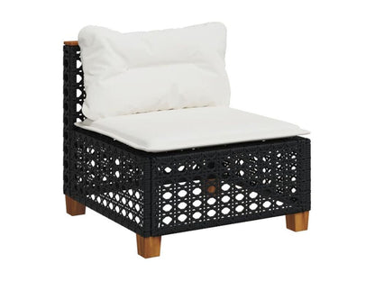11-piece garden furniture set with cushions, black woven resin