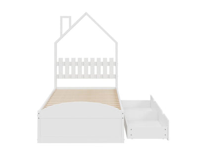 Cabin bed, children's bed, 90x200 cm bed with house-shaped headboard and built-in storage compartments, white