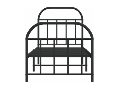 Metal bed frame with headboard/footboard, black, 75x190 cm