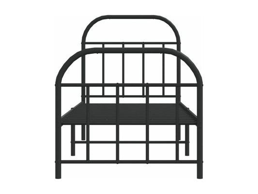 Metal bed frame with headboard/footboard, black, 75x190 cm