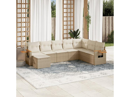 8-piece garden furniture set with cushions, beige woven resin