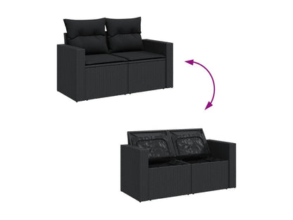 Garden furniture set with cushions, 14 pieces, black woven resin