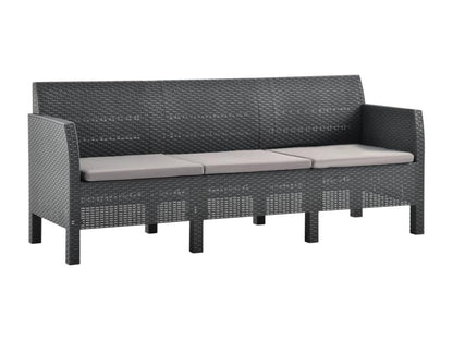 3-seater garden sofa with cushions, anthracite PP rattan