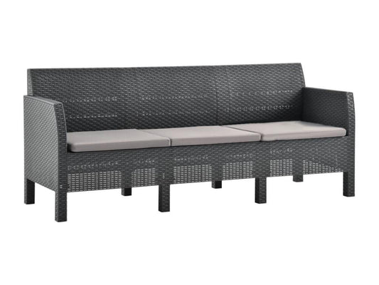 3-seater garden sofa with cushions, anthracite PP rattan