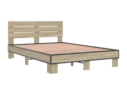 Meublita oak bed frame 120x200 cm engineered wood and metal