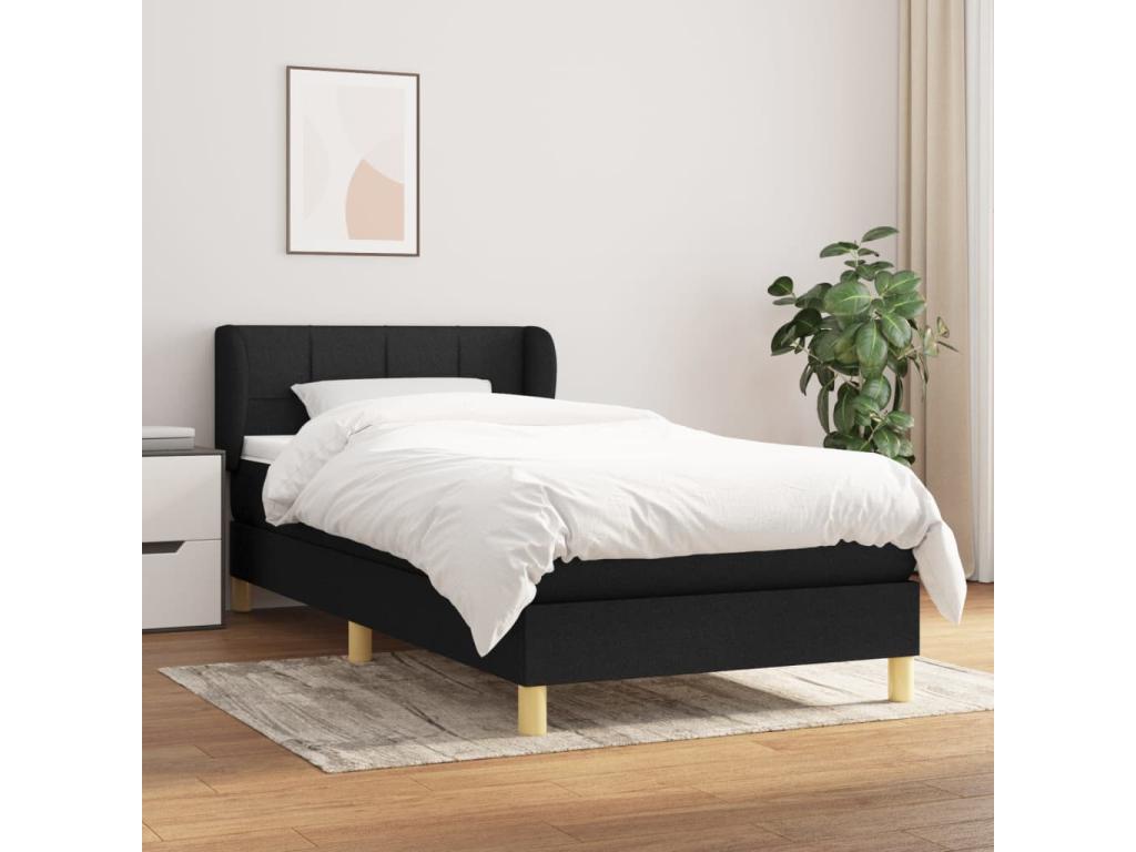 Upholstered bed base with mattress, black, 90x190 cm, fabric