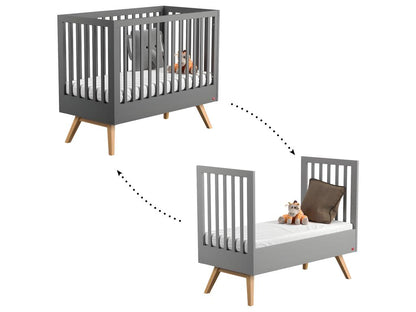 Complete nursery set including convertible cot, changing table, and wardrobe - Nature Grey