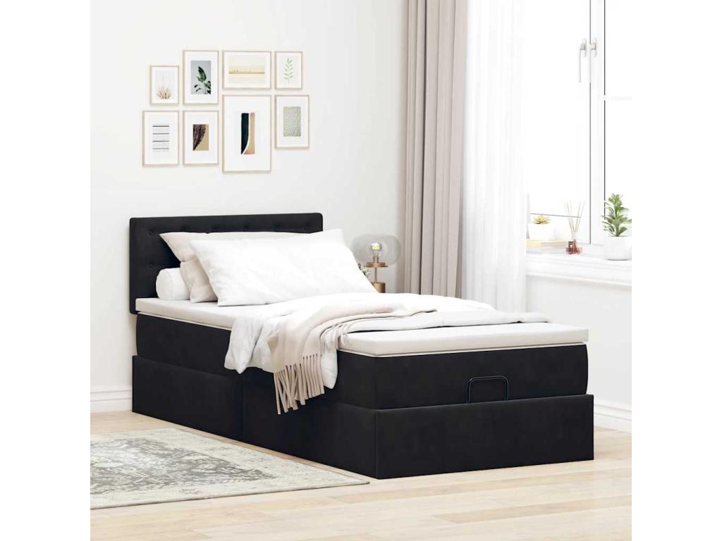 Ottoman bed frame with black 90x190 cm velvet mattress