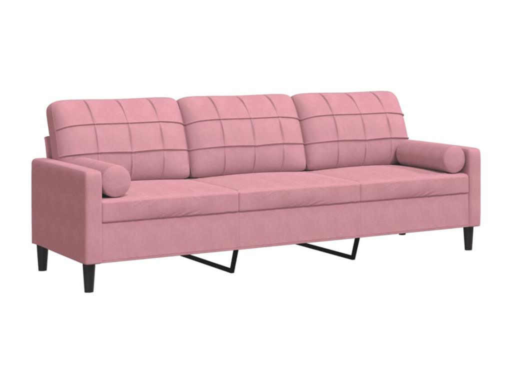 3-seater sofa with decorative cushions, pink, 210 cm, velvet