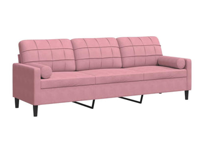 3-seater sofa with decorative cushions, pink, 210 cm, velvet