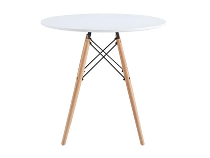 Round dining table in matte white with beech-colored legs - diameter 80 x height 75 cm