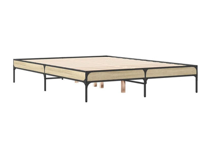 Meublita oak bed frame 135x190 cm engineered wood and metal