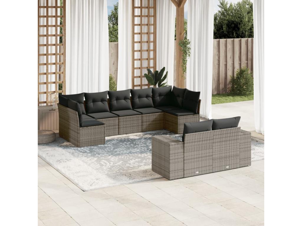 9-piece garden furniture set with grey resin wicker cushions