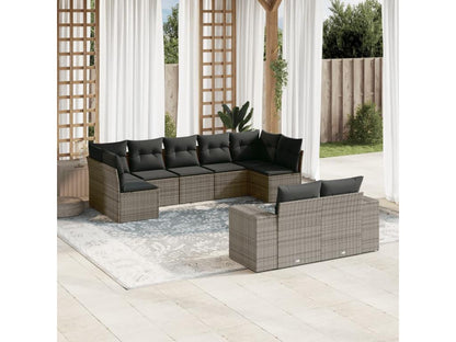 9-piece garden furniture set with grey resin wicker cushions