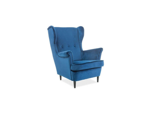 Velvet armchair - Blue - Wooden legs - W 101 cm x D 75 cm x H 56 cm