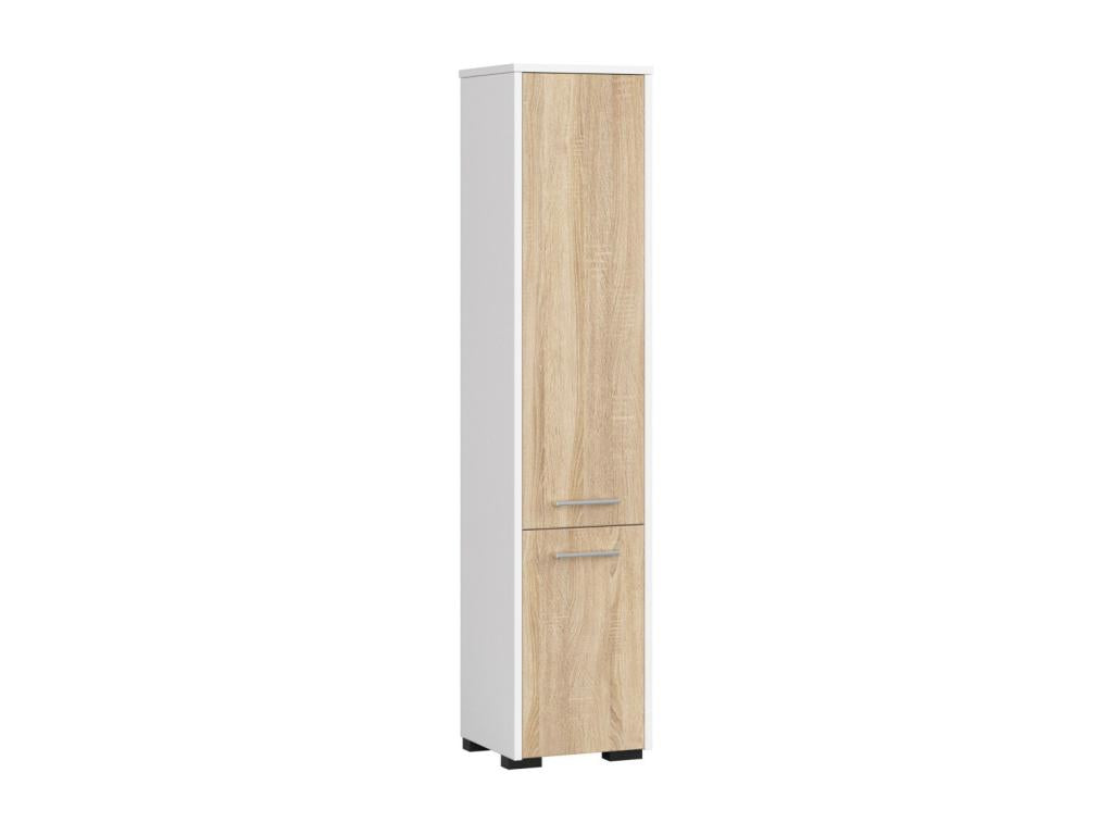 Meublita FIN White 30cm Bathroom Column with 2 Doors, Oak Front, and 5 Shelves (30x30x140cm)