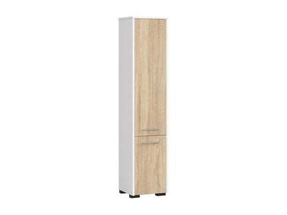 Meublita FIN White 30cm Bathroom Column with 2 Doors, Oak Front, and 5 Shelves (30x30x140cm)