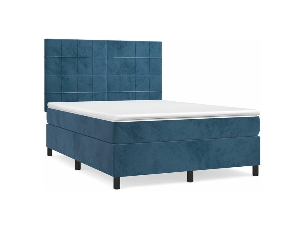 Meublita bed base and mattress, dark blue, 140x190 cm, velvet