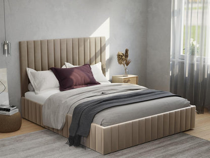 140x190 cm storage bed with vertical stitched headboard - Velvet - Meublita