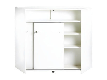 White 2-Door Bar Counter with Lock and 4 Shelves, W 134.5 cm H 104.8 cm D 55.3 cm - Upholstered Color 911