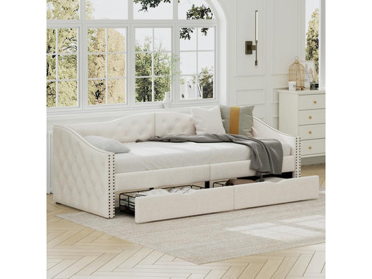 Trundle bed, single bed 90x200 cm with drawer, white
