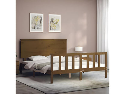 Bed frame without mattress, honey brown, solid wood