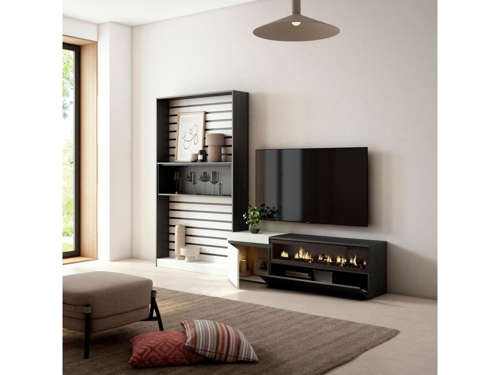 TV unit set 260x186x35cm For TVs up to 65" Electric fireplace White and black